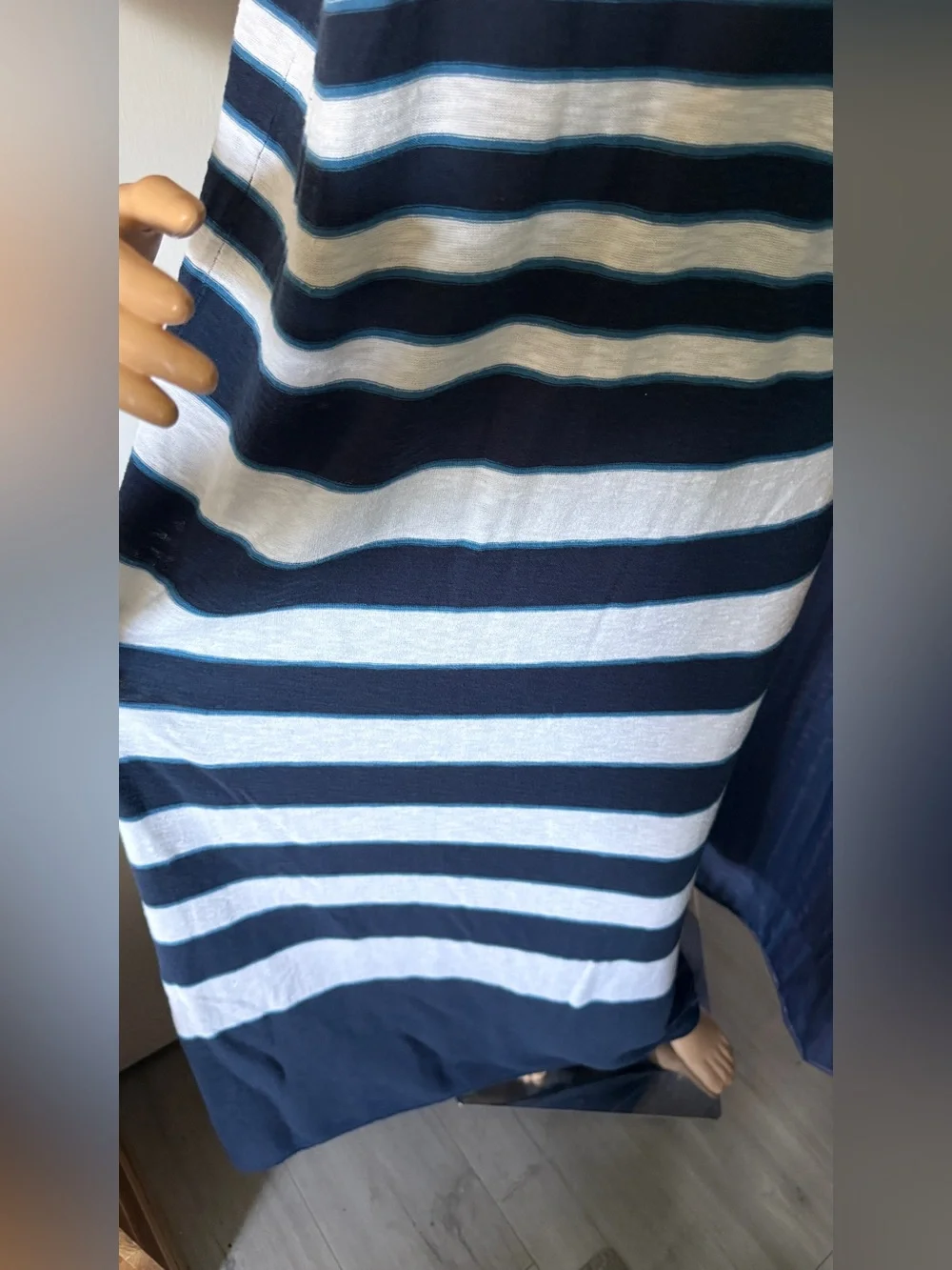 Vince 100% Linen Maxi Dress L Blue White Striped Sleeveless Long 60” - Picture 4 of 8